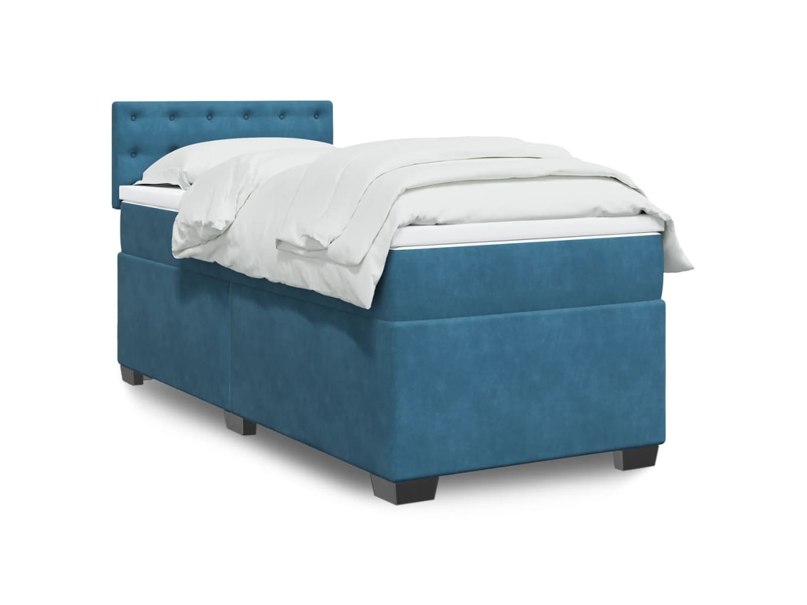 Cama Box Spring Con Colchón Terciopelo Azul Oscuro 80x200 Cm