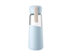 Botella Rebe-Glass con revestimiento de silicona anti-quemaduras para mantener el agua fría (azul)