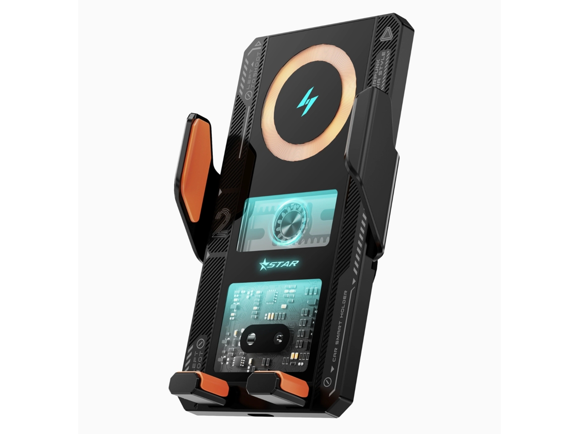 Cargador Inalámbrico Para Coche De 15 W, Soporte Para Teléfono Con Carcasa Transparente Y Luz Ambiental Rgb (negro)
