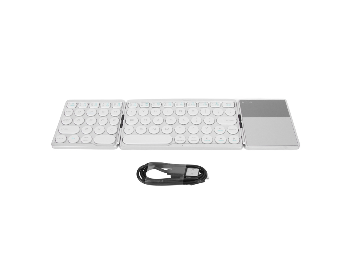 Teclado Bluetooth Dobrável Com Touchpad 64 Teclas Universal 140mah Sem Fio Portátil Prata