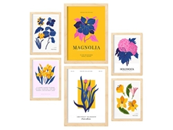 NACNIC Set Of 6 Pósters De Flores Pétalos De Magnolia Láminas De Naturaleza Y Botánica Para  Tamaños A3 & A4 Marcos Color Madera
