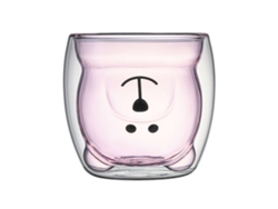Vaso térmico de vidrio de doble pared con forma de oso, transparente con estampado animal para té, leche y jugo, para bebidas frías y calientes.