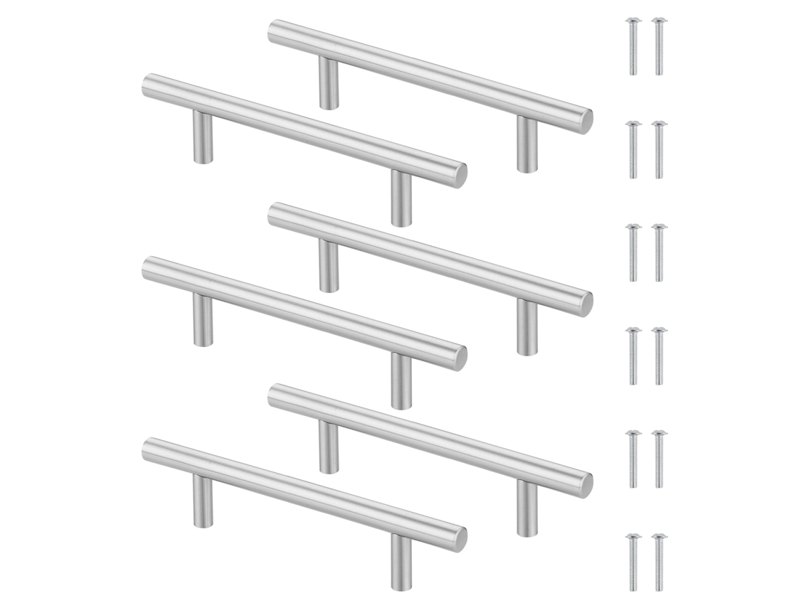 Tiradores De Acero Plateado 6 Unidades 96mm Con 12 Tornillos, Para Cajones, Armarios Y Roperos Domésticos.