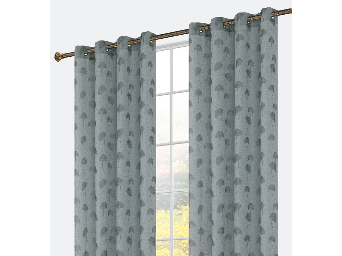 Cortina bordada con delicado bordado de hojas de ginkgo 140 x 260 cm Gris oscuro - Individual