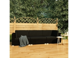 3 Pcs Conjunto Sofás De Jardim C/ Almofadões Vime Pe Preto Dkd Home Decor