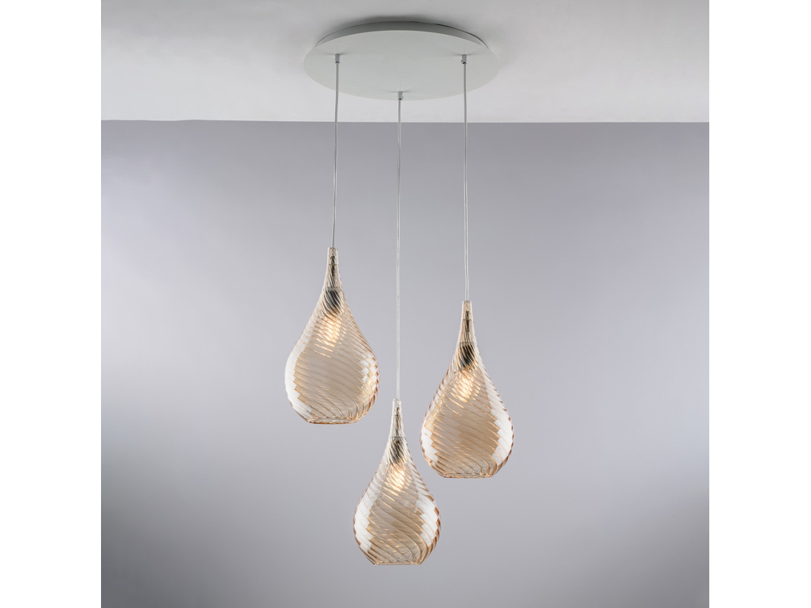 Pluvia - Suspensión De Hierro Con Cristal Pyrex Ámbar 3 Luces 141 - Ø50 - Bl264-s3-am