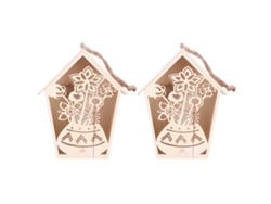 2 Casitas Para Pájaros Con Luz Cálida, Diseño De Flores Huecas Y Adorno Colgante De Madera.