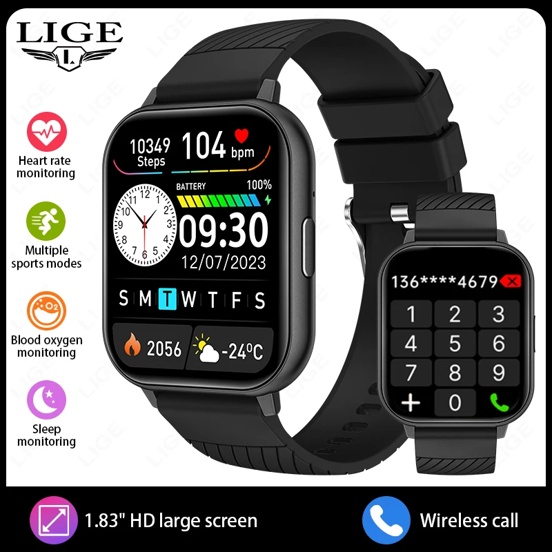 Reloj Inteligente (negro), Llamadas Inalámbricas, Pantalla De 1,83 Pulgadas, Unisex.