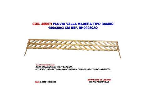 Pluvia valla madera tipo bambu 180x20x3 rh090803q