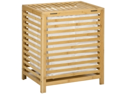 Cesta de ropa sucia de bambú con capacidad de 55 litros, con tapa y bolsa de lavandería extraíble. Dimensiones: 50 x 36 x 60 cm. Tienda BAGOLY.