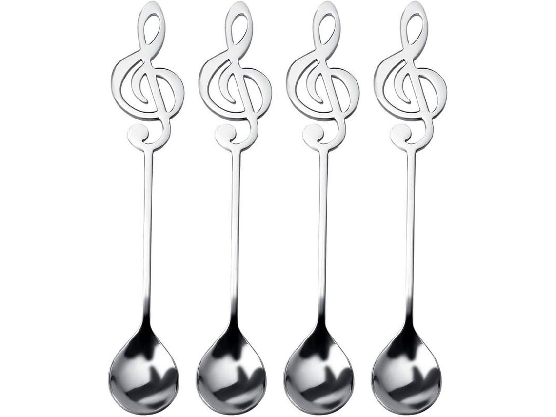 Juego De 4 Cucharas De Café De Acero Inoxidable 304 Con Diseño De Notas Musicales, Cucharas De Postre Y Cucharas Para Mezclar.
