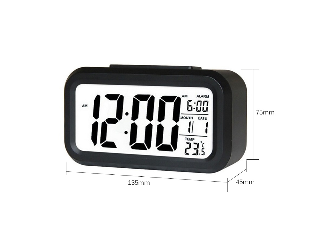 Reloj despertador digital inteligente con bloqueo, temperatura y función de repetición.