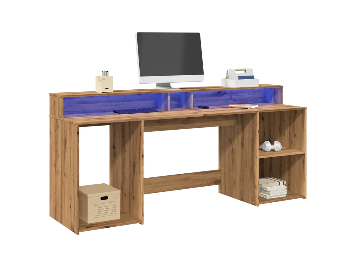 Escritorio con LED madera ingeniería roble artisian 200x55x91cm