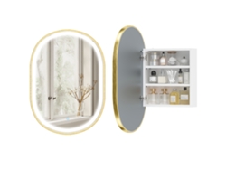Armário Banheiro Espelho Led 3 Cores Oval Função Memória Antiembaçante Dourado