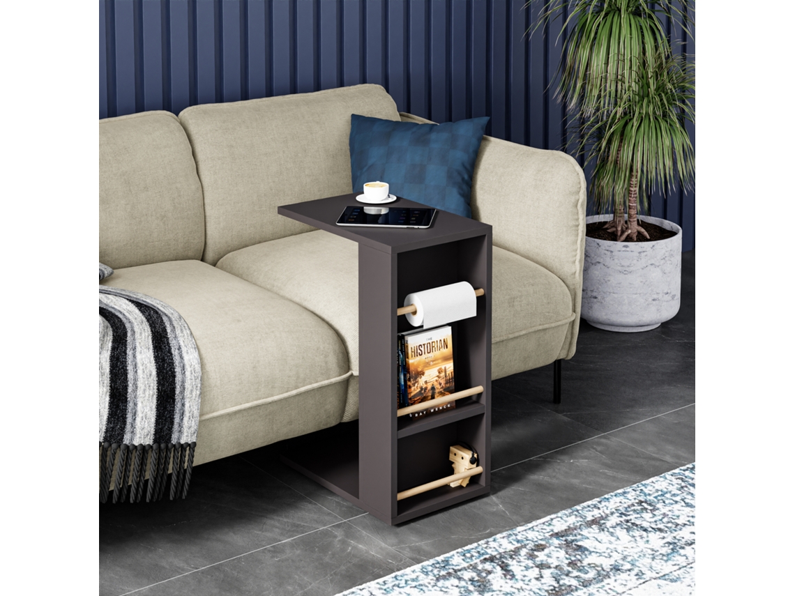 Mesa auxiliar Siikainen con ruedas y barra anticaída 65x44x29cm - Negro [EN.CASA]