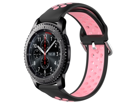 Correa de reloj inteligente para Samsung Gear S3 Frontier Correa de reloj deportivo transpirable perforada de silicona de 22 mm (negro + rosa)