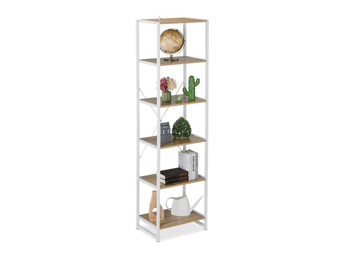 Relaxdays Estantería, 180 X 50 X 35 Cm, 6 Baldas Abiertas, Librería Auxiliar Para Salón, Cocina, Pasillo, Blanco/natural