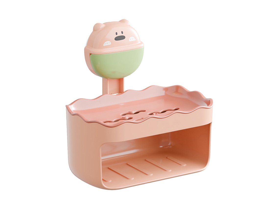Jabonera De Pared De Dos Niveles Con Sistema Antigoteo Y Ventosa Para Baño Y Cocina - Rosa