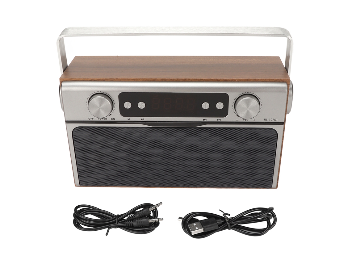 Altavoz Bluetooth retro con radio FM y despertador