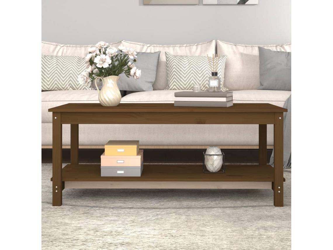Mesa de Centro Apoyo 110X55X45 Cm Pino Macizo Castaño Mel