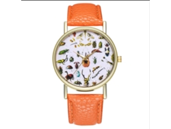 Reloj De Cuarzo Unisex Con Patrón De Insectos Moda Casual De Regalo (naranja)