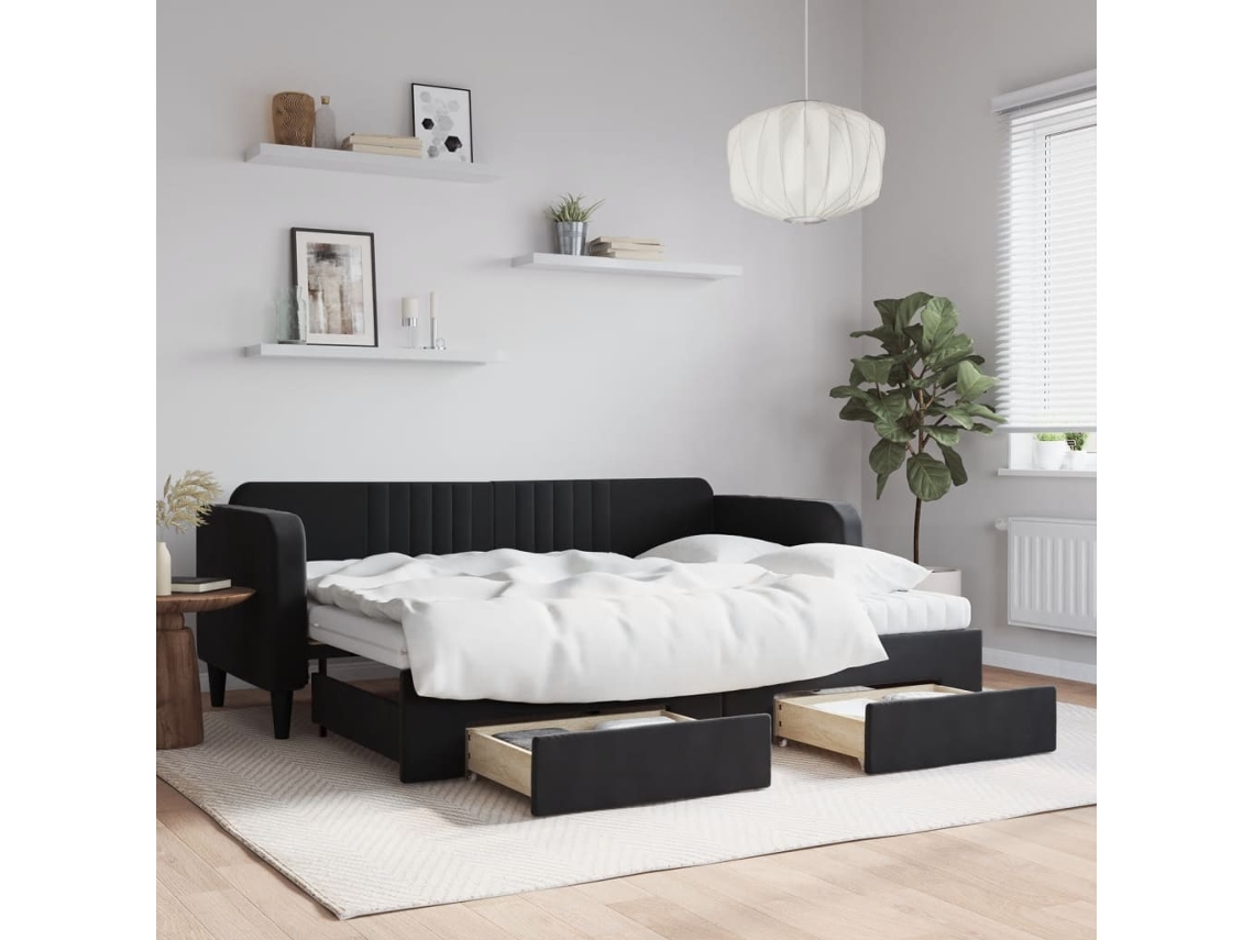 Sofá Cama Nido Con Cajones Terciopelo Negro 80x200 Cm