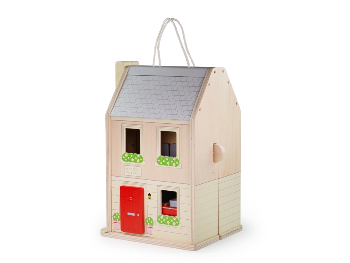 Casa de muñecas Bigjigs, juguetes de madera con accesorios y muñecas.