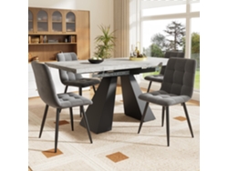 Conjunto Comedor 5 Piezas 160x80x75 Cm - Mesa Extensible Y 4 Sillas Terciopelo Gris