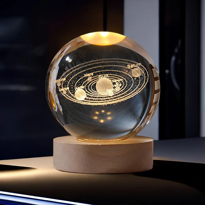 (estilo 6 Con Base Led) Bola De Cristal De 8 Cm Grabada Con Láser 3d, Serie Astronómica