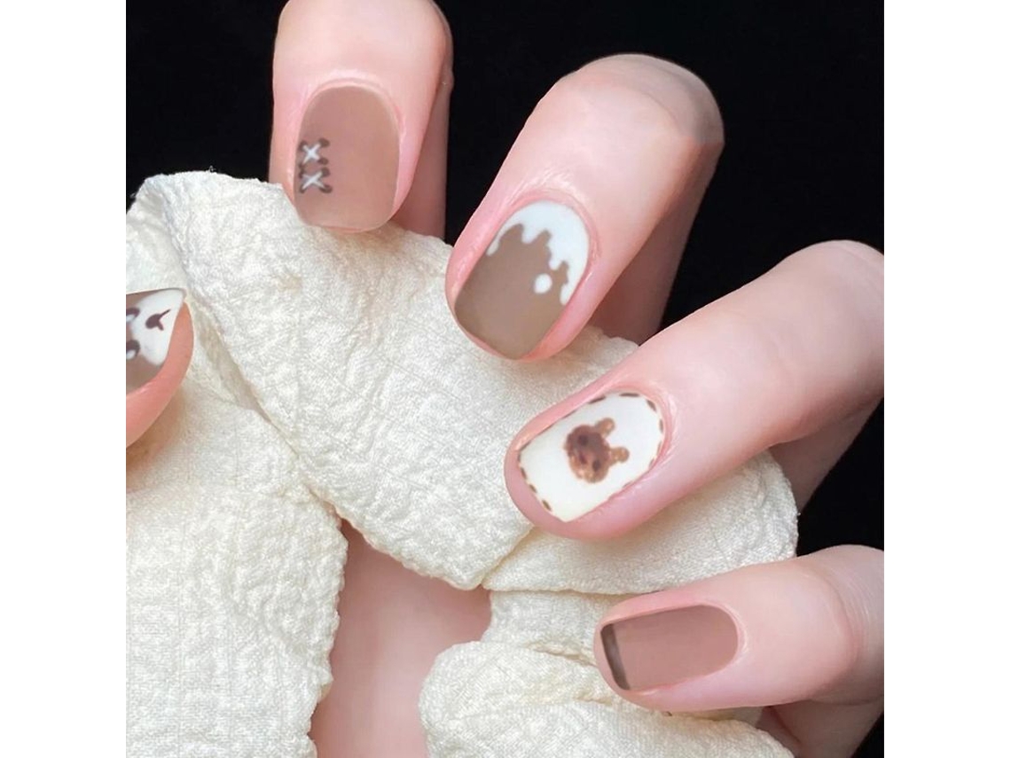 Uñas Postizas Diy Art Con Diseño De Osito De Peluche, 24 Piezas Desmontables Para Manicura N.° 230