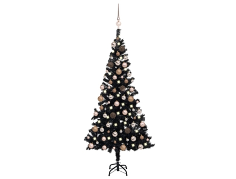 Árbol de Navidad VIDAXL preiluminado con luces y bolas negro (150 cm)