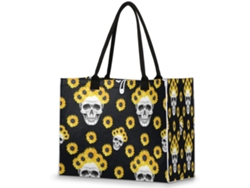 Bolso Hombro Grande Tropicallife Asa Superior Estampado Calavera Girasol Amarillo Color Xx Large