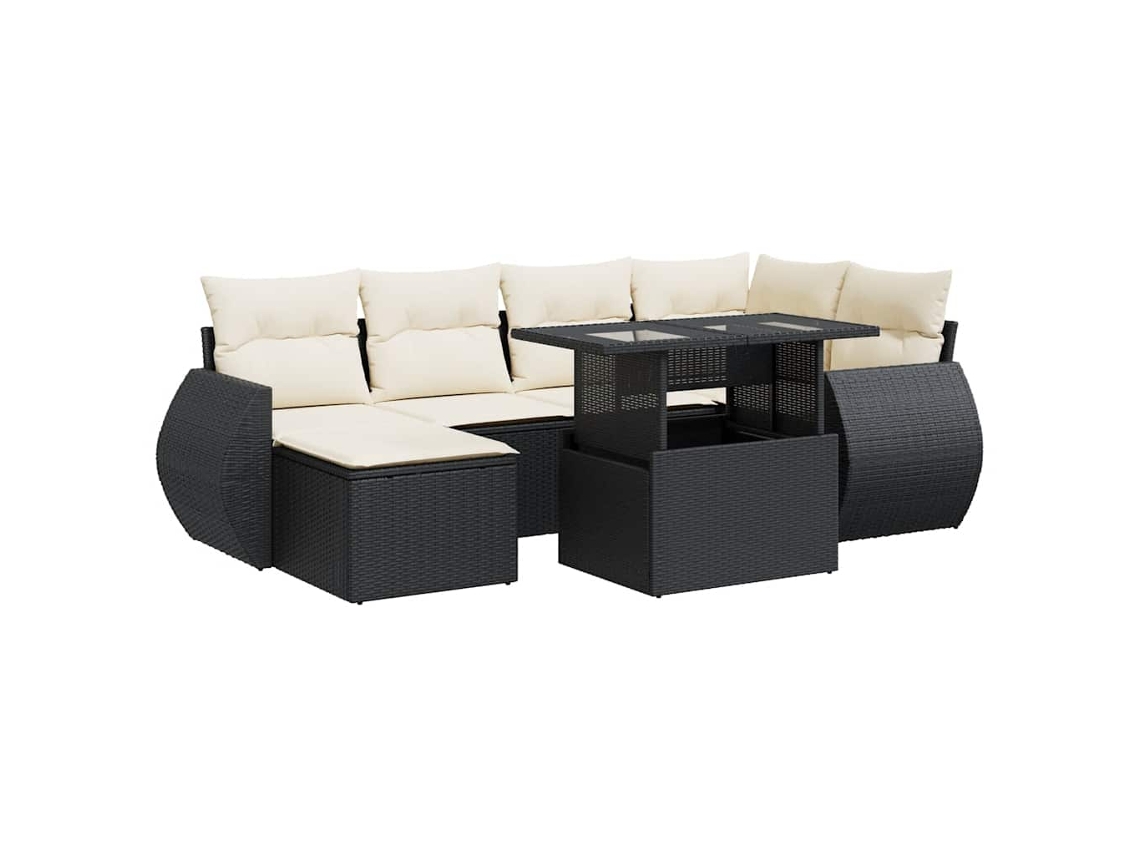Maison Exclusive - Set De Sofás De Jardín 7 Pzas Con Cojines Ratán Sintético Negro