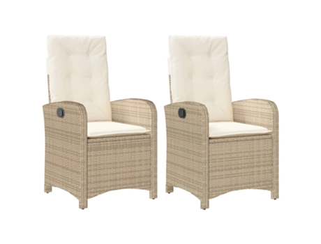 Conjunto 2 Sillones reclinables de jardín con cojines beige VIDAXL ratán PE