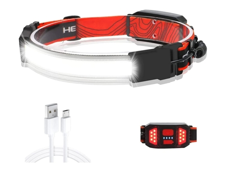 Linterna frontal recargable de haz ancho de 210° Faros delanteros superbrillantes Cob de 500 lúmenes con luz trasera LED roja Linterna frontal con ...