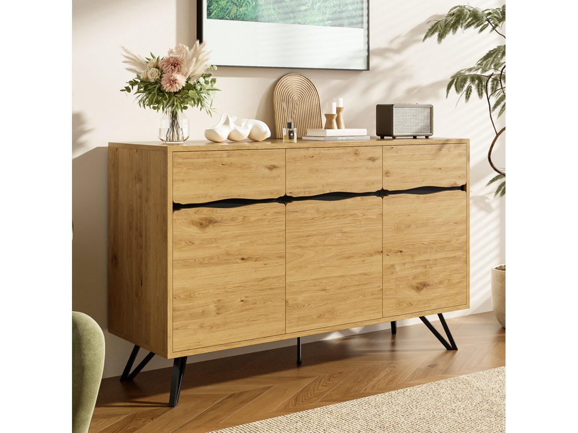 Aparador de 3 puertas, diseño moderno, gran capacidad de almacenamiento, negro estable, madera Mobrio