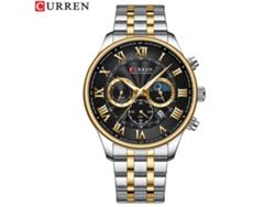 Reloj De Negocios Para Hombre (dos Tonos, Negro) De Acero Inoxidable, Calendario De Cuarzo, Seis Manecillas.