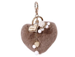 2026rebe-llavero De Corazón Con Pompones Fluffy Para Mujer Accesorio De Bolso Pelo Falso Marrón