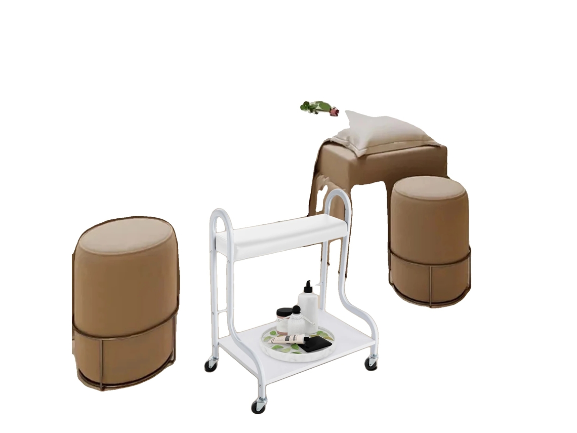 Carrito de peluquería, diseño resistente, fácil movilidad, blanco.