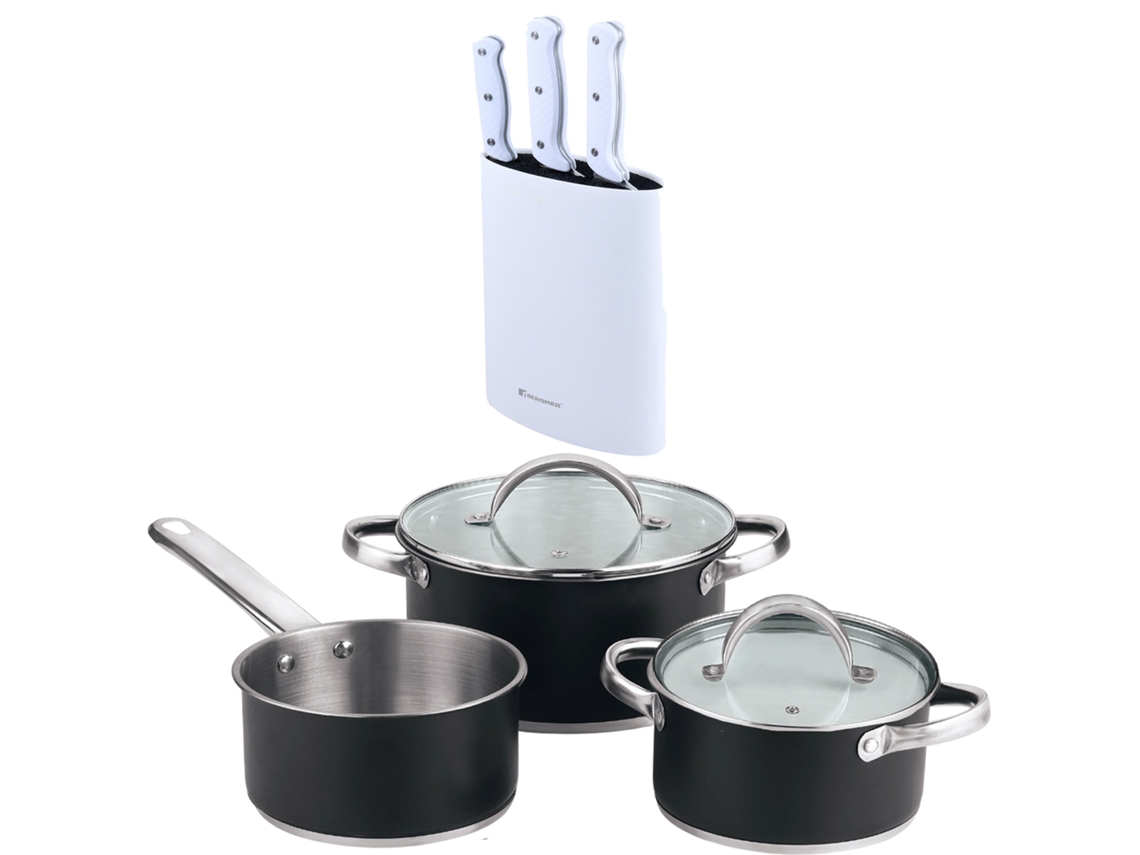 Batería De Cocina  Ø16,ø20,ø24 Cm, De Acero Ronda San Ignacio (5 Piezas) Con 3 Cuchillos