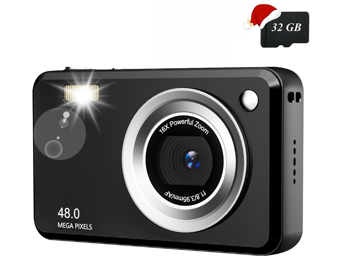 Cámara Digital Compacta Portátil Resolución Hd 48mp Con Tarjeta De 32gb Negra Veanxin