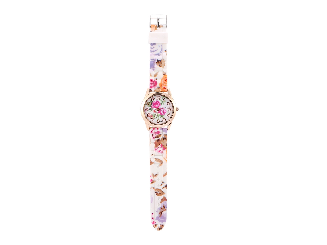 Reloj De Pulsera Electrónico Analógico Con Correa De Silicona Con Estampado Floral (jd-363)