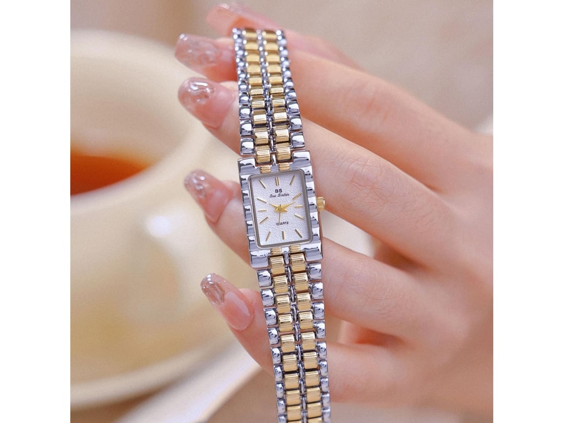 Reloj vintage dorado pequeño para mujer, caja rectangular con