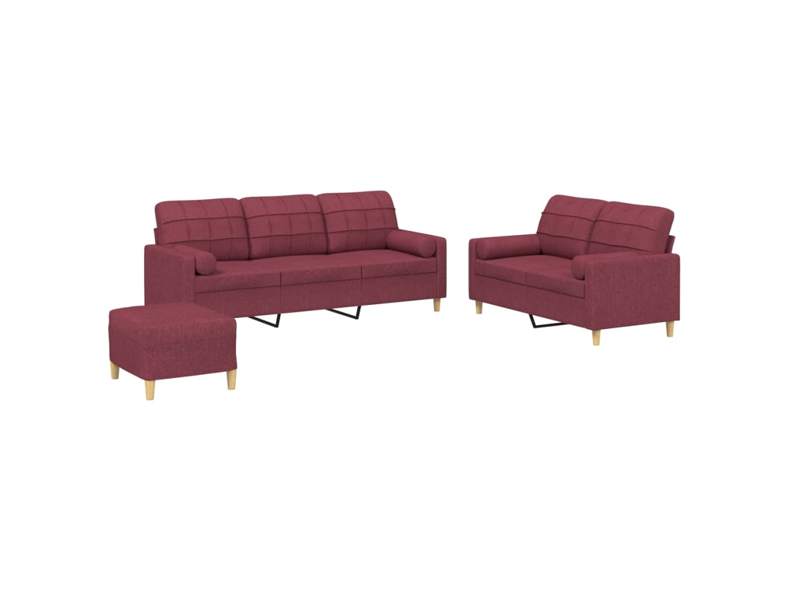 Maison Exclusive - Juego De Sofás Con Cojines 3 Piezas Tela Rojo Tinto