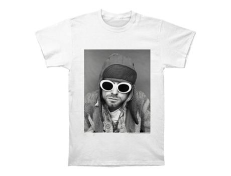 Camiseta ROCKINSTONE blanca con foto de gafas de sol de Kurt Cobain (XL)
