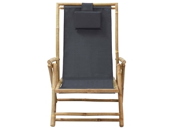 Silla de jardín | Silla reclinable de exterior en bambú y tela gris oscuro