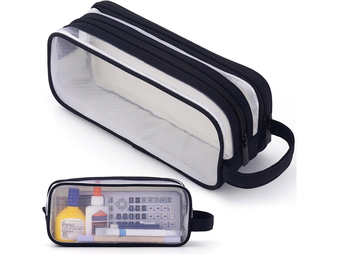 Estuche Transparente De Doble Compartimento Para Lápices (negro)