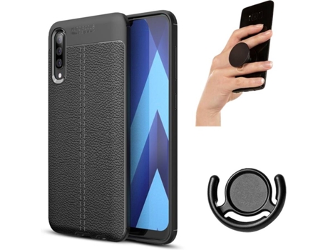 Carcasa, Popsocket y Soporte Samsung A30s Rugged Leather Negro