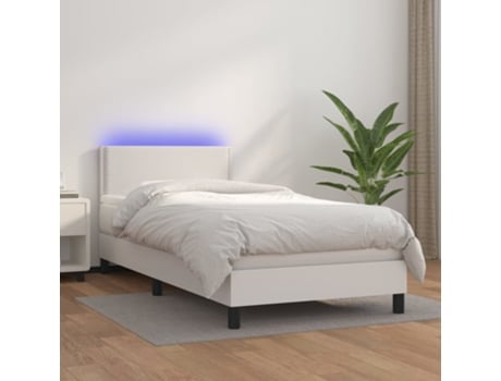 MAISON EXCLUSIVE Cama con Somier y Colchón Led 90X200Cm Cuero Artificial Blanco