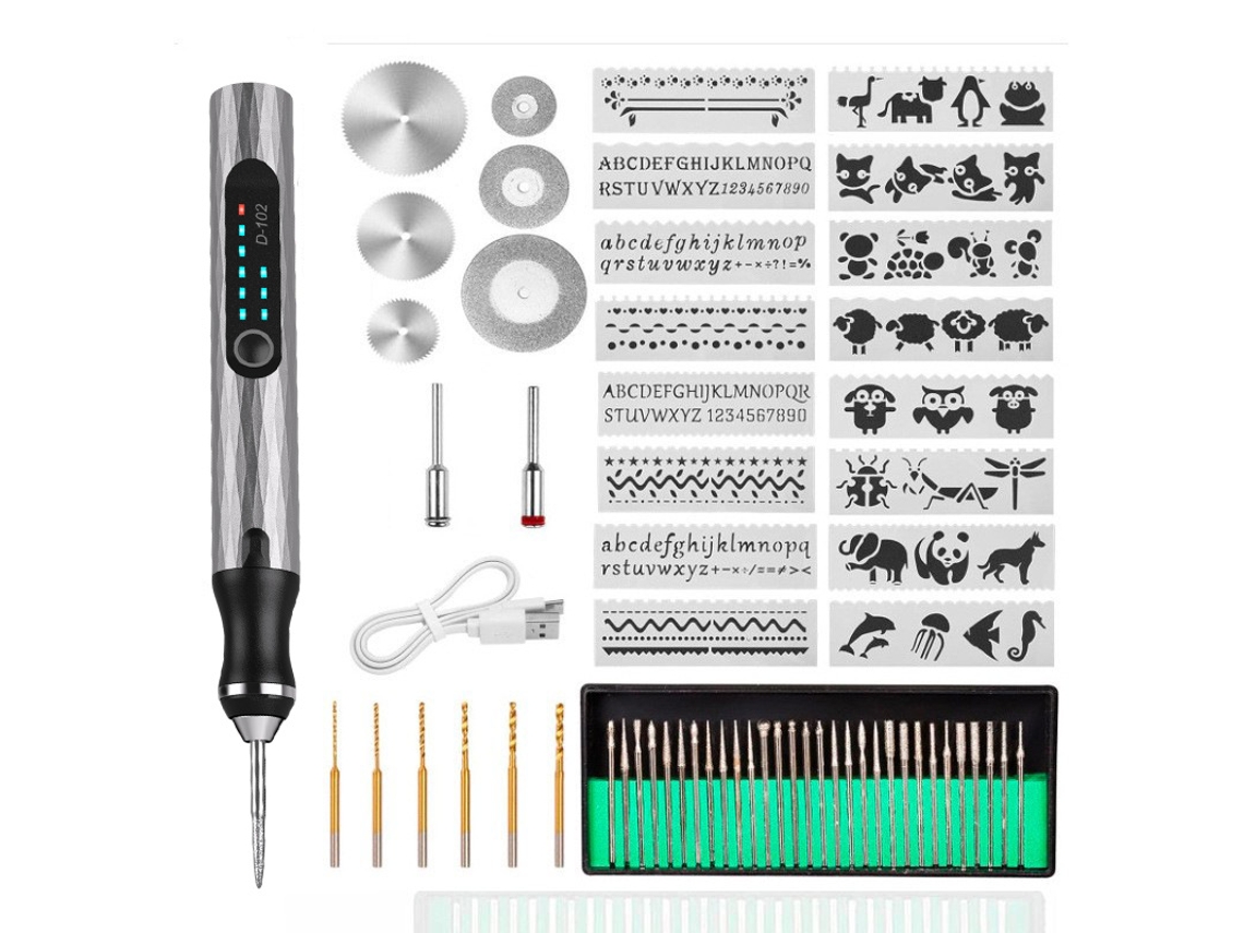 Mini grabador eléctrico, recargable por USB, para tallar vidrio, metal y piedra Gertiz (gris)